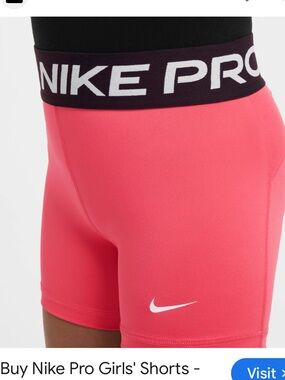 Nike Pink Girls' Athletic Training Shorts with Black Logo Waistband